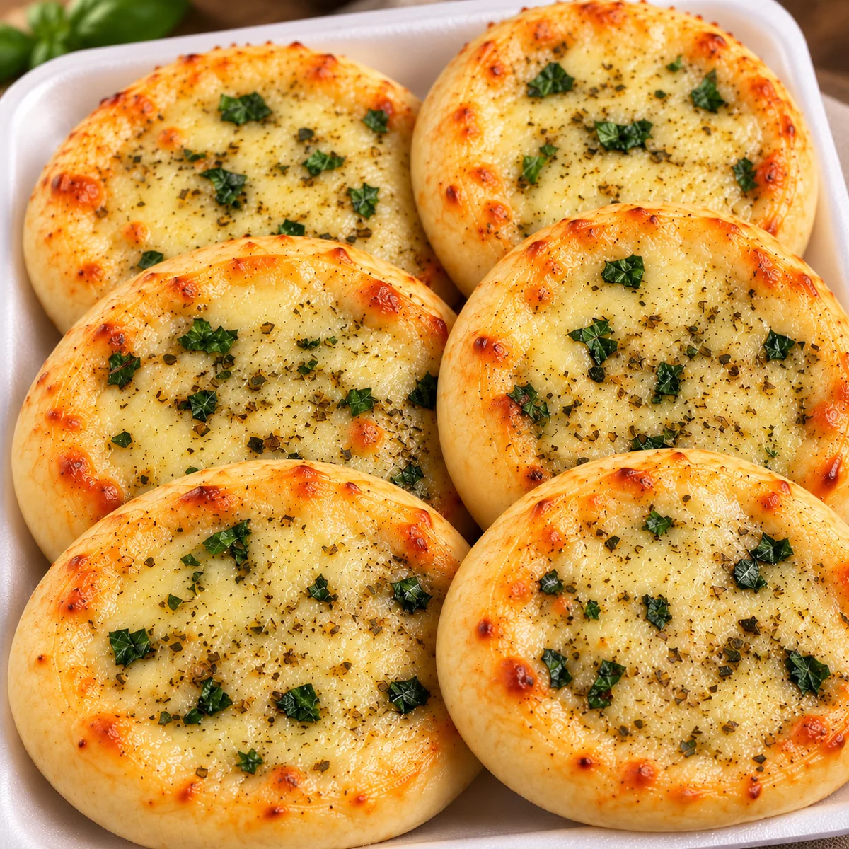 Esfirras abertas de queijo e manjericão em close
